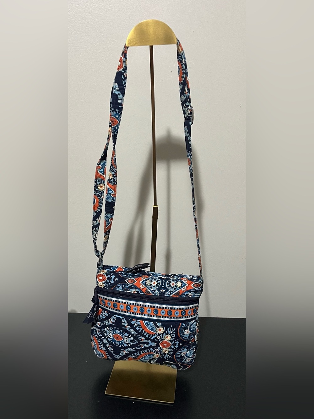Vera Bradley Quilted Crossbody Bag in Navy & Orange